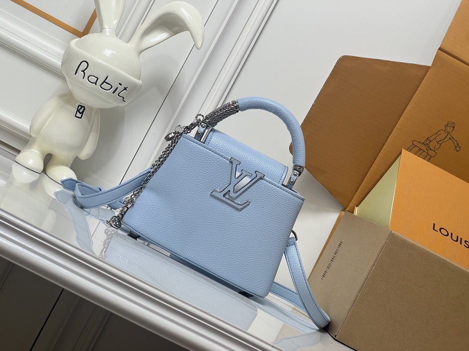 Light Blue Louis Vuitton Structured Top-Handle Shoulder Bag