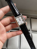 Classic Rectangle Roman Numeral Watch with Black Leather Strap