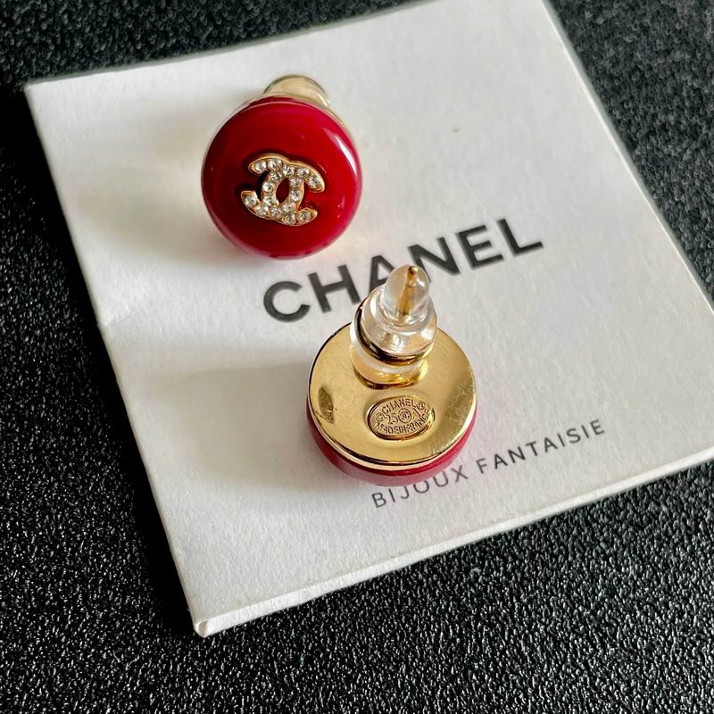 Chanel Red CC Logo Stud Earring