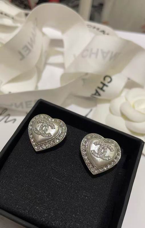 Chanel Heart Crystal CC Stud Earrings