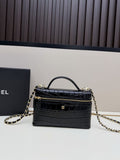 Chanel Vanity Case Bag in Black Crocodile-Embossed Leather with Gold Hardware