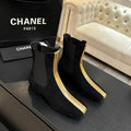 Chanel Black Ankle Boots with Gold-Tone Trim