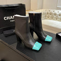 Chanel Black Ankle Boots with Turquoise Cap Toes