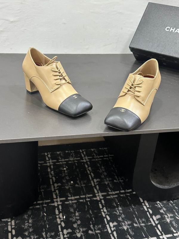 Chanel Two-Tone Beige Calfskin Lace-Up Oxford Heels