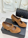Chanel Camel Suede Mary Jane Pumps