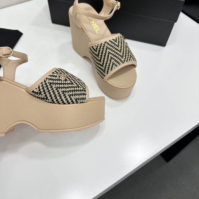 Chanel Beige Platform Wedge Sandals with Woven Straps