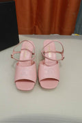 Chanel Pink CC Logo Slingback Heeled Sandals