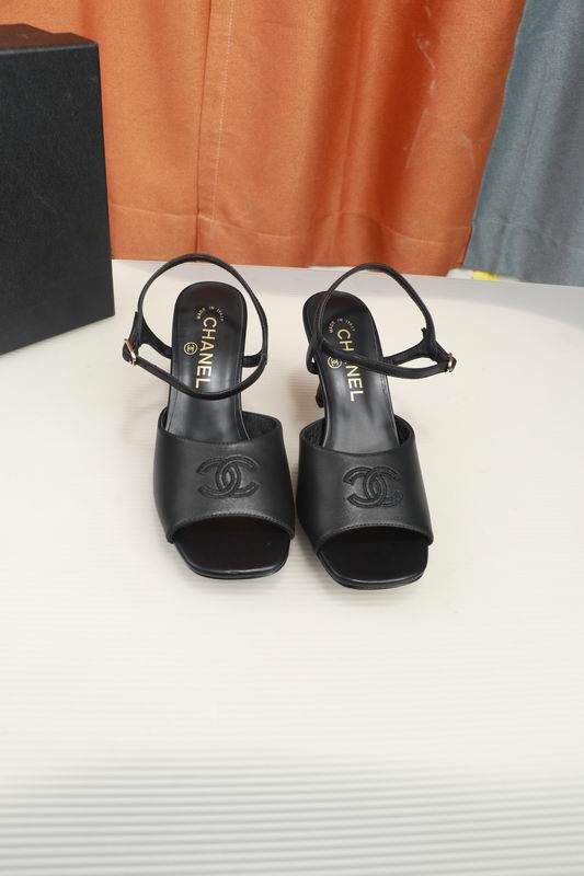 Chanel Black CC Logo Slingback Heeled Sandals