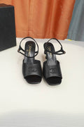 Chanel Black CC Logo Slingback Heeled Sandals