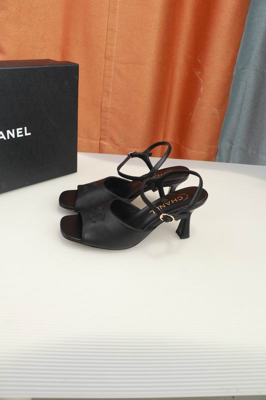 Chanel Black CC Logo Slingback Heeled Sandals
