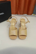 Chanel Beige CC Logo Slingback Heeled Sandals