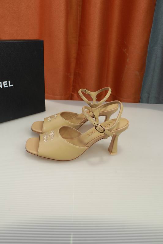 Chanel Beige CC Logo Slingback Heeled Sandals