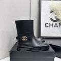 Chanel Black Ankle Boots with Gold-Tone CC Buckle