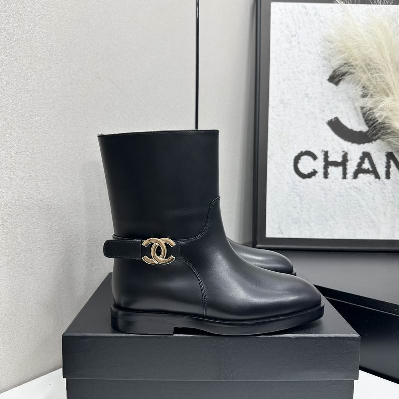 Chanel Black Ankle Boots with Gold-Tone CC Buckle