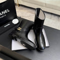 Chanel Black Leather Ankle Boots with Gold CC Turnlock