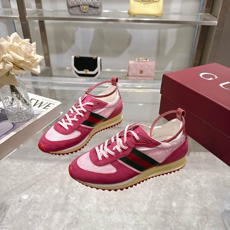 Gucci Pink and Red Stripe Low-Top Sneakers