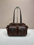 Prada Milano Multi-Pocket Leather Tote Bag – Dark Brown