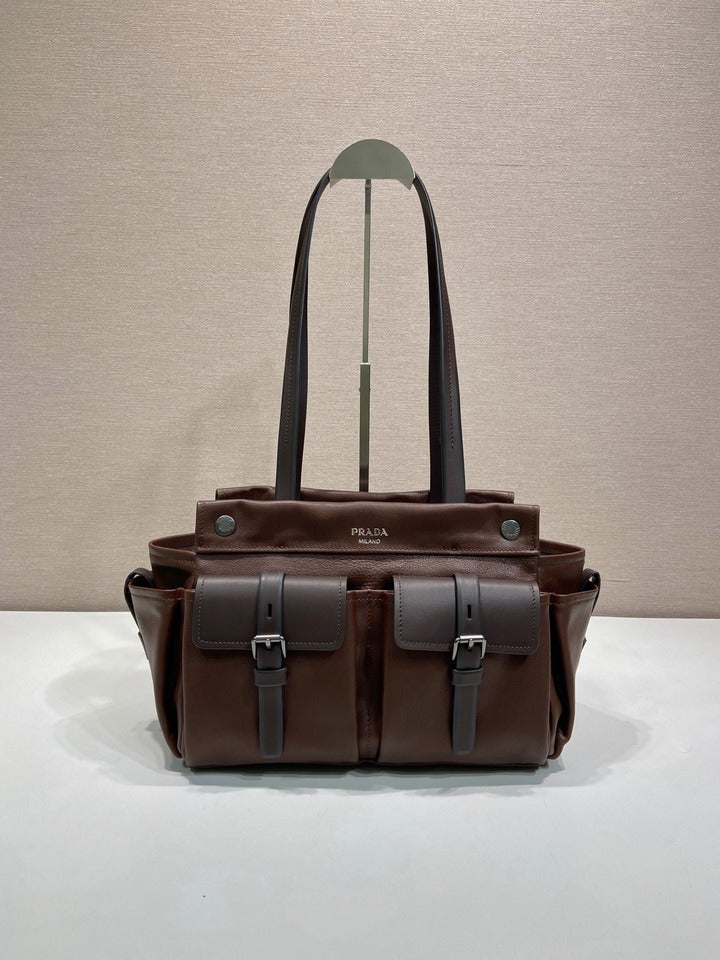 Prada Milano Multi-Pocket Leather Tote Bag – Dark Brown
