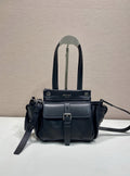 Prada Pocket Small Leather Handbag in Black