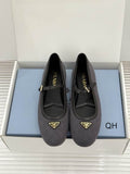 Prada Gray Mary Jane Ballet Flats with Triangle Logo