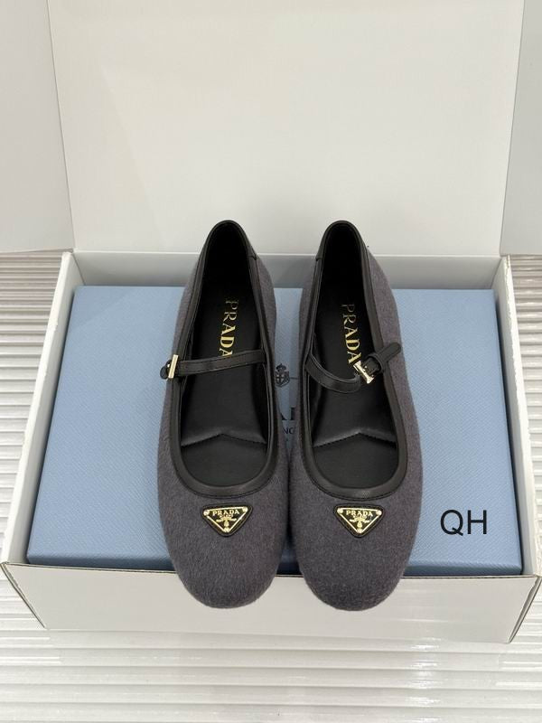 Prada Gray Mary Jane Ballet Flats with Triangle Logo