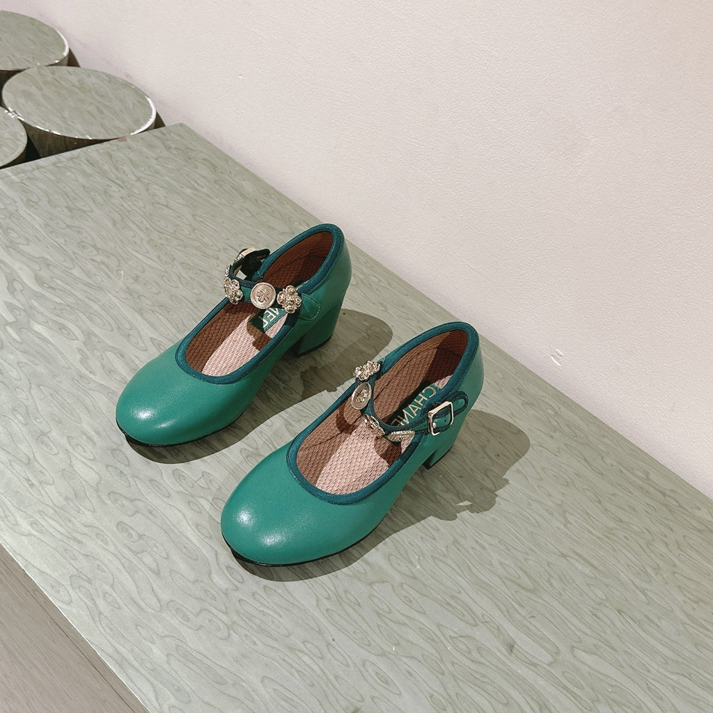CHANEL HIGH MARY JANE SEA GREEN LAMBSKIN