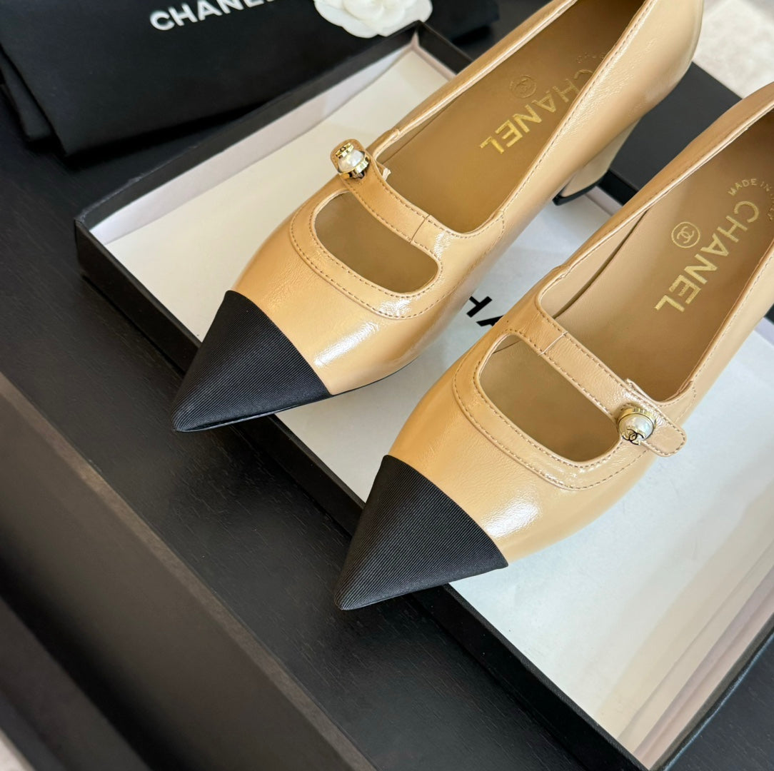 CHANEL Double C WOMEN'S SHOES SPIRIT TOE Tan Brown Lambskin